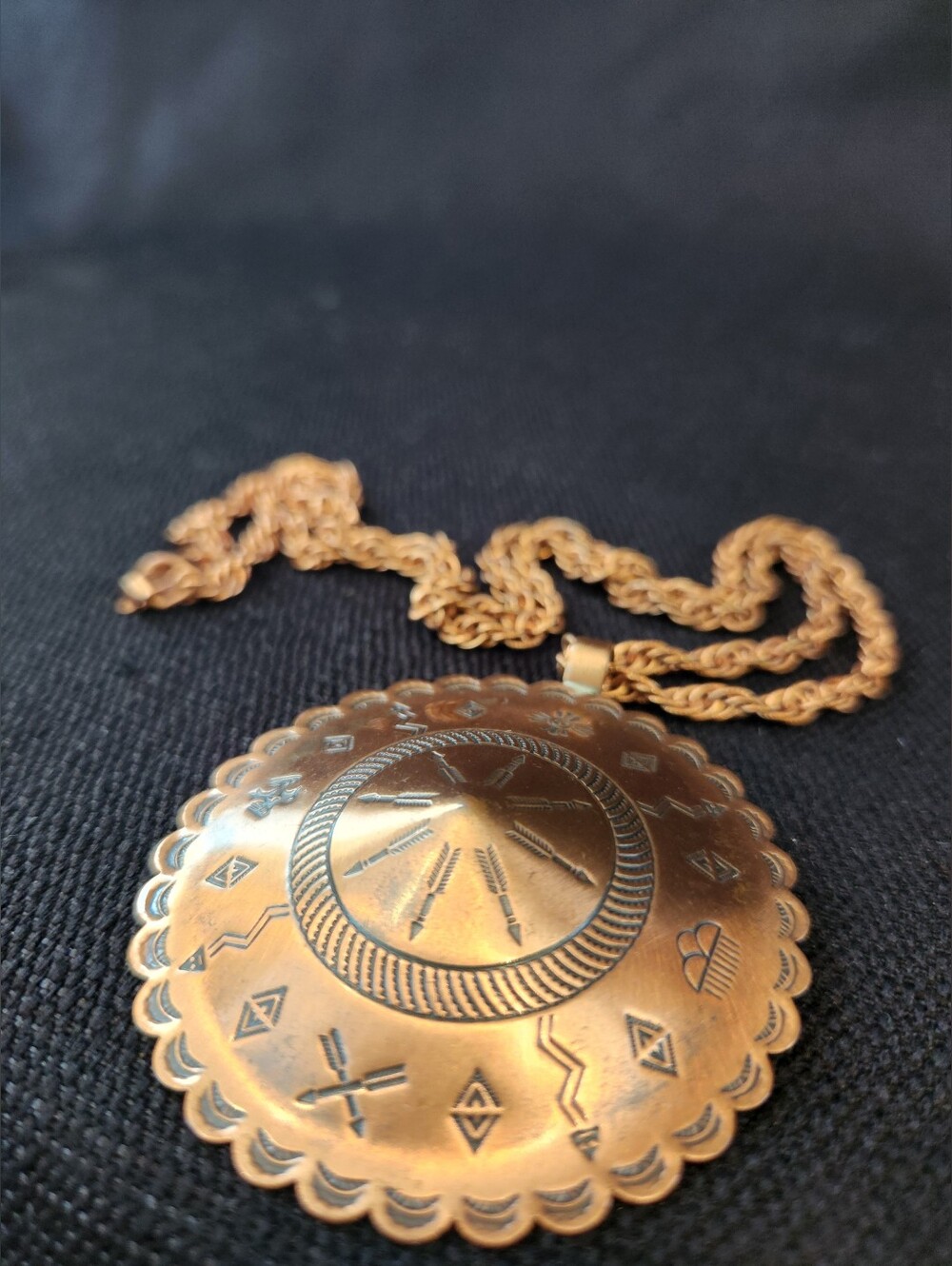 Vintage Bell Trading Post Style Copper 2" Medallion Shield Necklace Southwestern - Picture 16 of 16